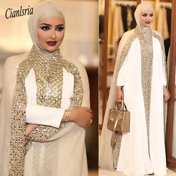 Šampanas Dubajus Kaftan Arabų Islamo Musulmonų Vakarinę Suknelę Ilgomis Rankovėmis Duobute Kalnų Krištolas Oficialią Vakaro Šalis Suknelės Vestido