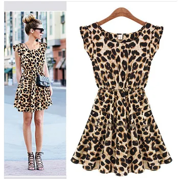 Šifono Moterų Suknelė 2020 M. Derliaus Leopard Suknelė be Rankovių Mini Suknelė Seksualus, O Kaklo Beach Party Slim Suknelės Skraiste Femme 3XL
