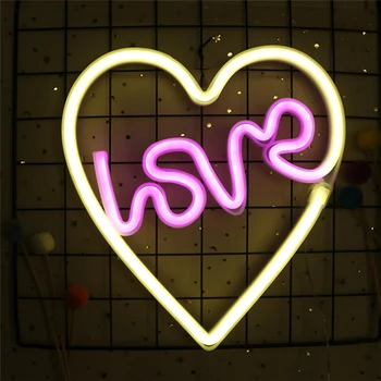 Širdies Naktį Žibintai Meilės Led Neon Light Pasirašyti Kalėdos Šalis, Vestuvių, Vaikų Kambarys Namo Sienos Kabo Dekoro