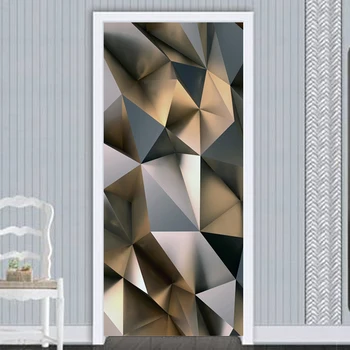 Šiuolaikinės Durų Lipdukas 3D Stereo Abstrakčiai Metalo Tekstūros Geometrinis Tapetai Kambarį Tyrimas Kūrybos Durų Plakatas-PVC Sienų Lipduko