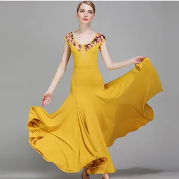 šokių suknelė standartinių sportinių šokių drabužius Konkurencijos standartinių šokių suknelė valsas šokių drabužiai moterims flamenko suknelė geltona