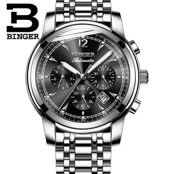 Šveicarijos Automatinis Mechaninis laikrodis Vyrams, Binger Prabangos Prekės ženklo Laikrodžiai Vyrų Safyras laikrodis atsparus Vandeniui reloj hombre B1178-16