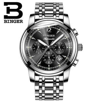 Šveicarijos Automatinis Mechaninis laikrodis Vyrams, Binger Prabangos Prekės ženklo Laikrodžiai Vyrų Safyras laikrodis atsparus Vandeniui reloj hombre B1178-16