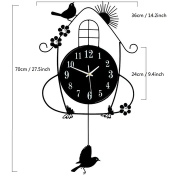 Švytuoklės Šviesą Tamsoje Modernaus Dizaino Sieninis Laikrodis Kambarį Šviesos Paukštis Metalo 