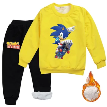 Žiemos Anime Sonic The Hedgehog Drabužių Rinkinys Vaikas Storo Aksomo Palaidinukė Sportinis Kostiumas Bamblys Mergina Komplektus Berniukas Tracksuit Vaikas Aprengti