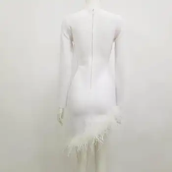 Žiemos Mados Seksualus Ilgomis Rankovėmis Akių Plunksna Balta Moterų Bodycon Tvarstis Suknelė 2020 Metų Moteris Vakarą Elegantiškas Šalis Suknelė