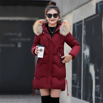 Žiemos parko paltai moterims korėjos prarasti mados gobtuvu striukė 2019 nauja balta raudona juoda M-3XL plius dydis slim šiluma drabužių LR315